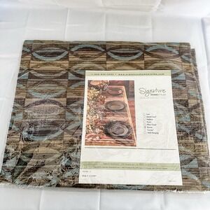 New Signature Homestyles Table Runner‎ LN134RN Teale & Brown Pattern Woven 54x16